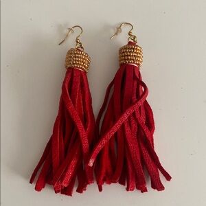 Vibrant Red and Gold Tassel Earrings
